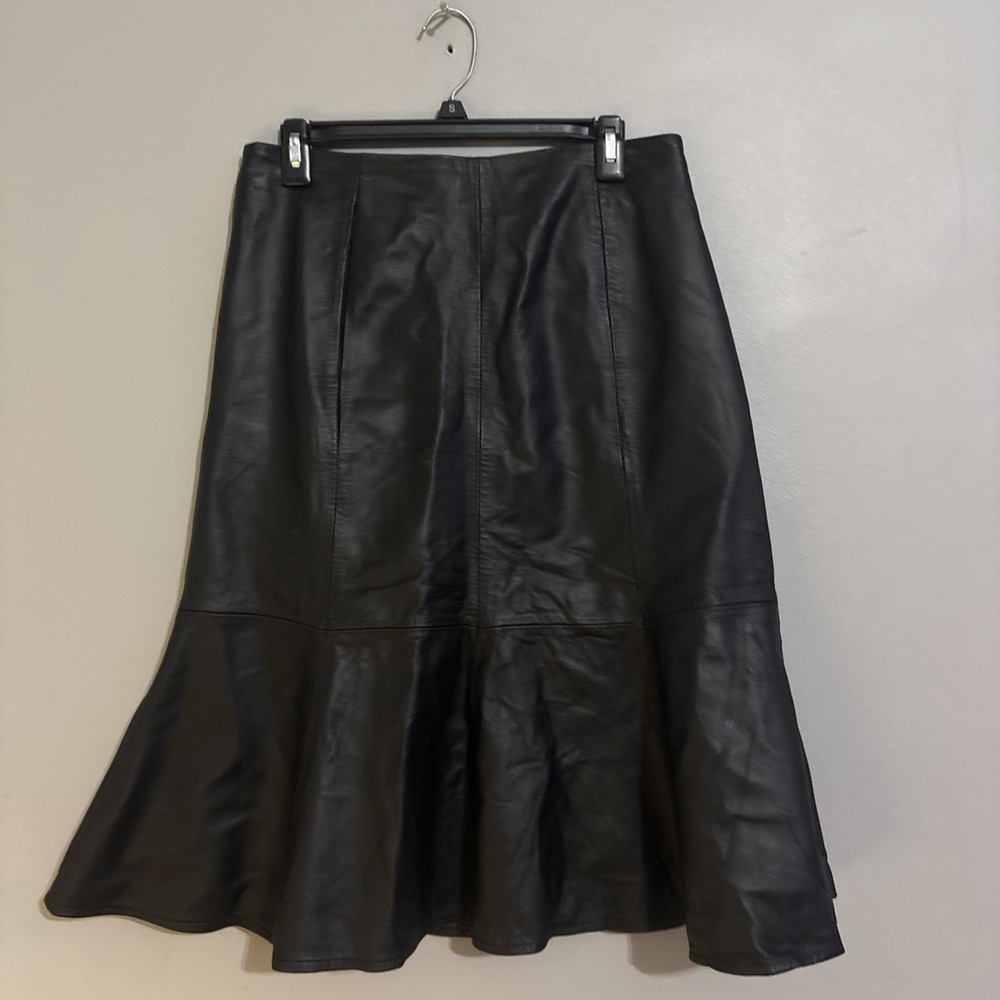 Women's Metrostyle Leather Black Knee Length High Low Skirt Classy Sz 10